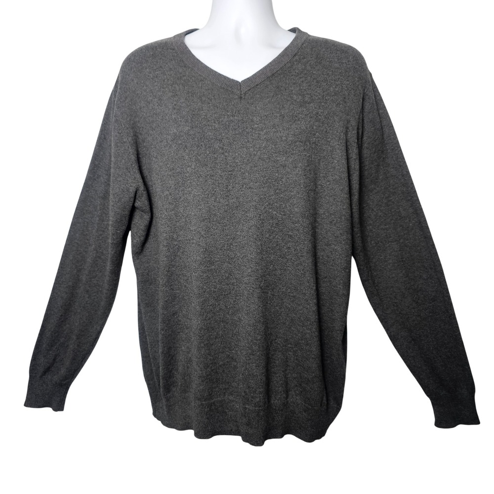George Mens Cotton Cashmere V-Neck Sweater L Charcoal Grey Classic Minimalist